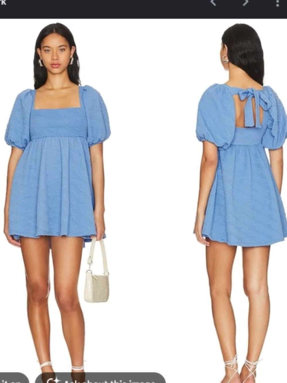 Free People Open Back Dress Size Small Puff Sleeve Textured Knit Fairy Tie Back